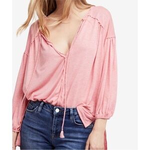 FREE PEOPLE WE THE FREE Just a Henley Tassel Tie Oversize Tunic Top in Rose
